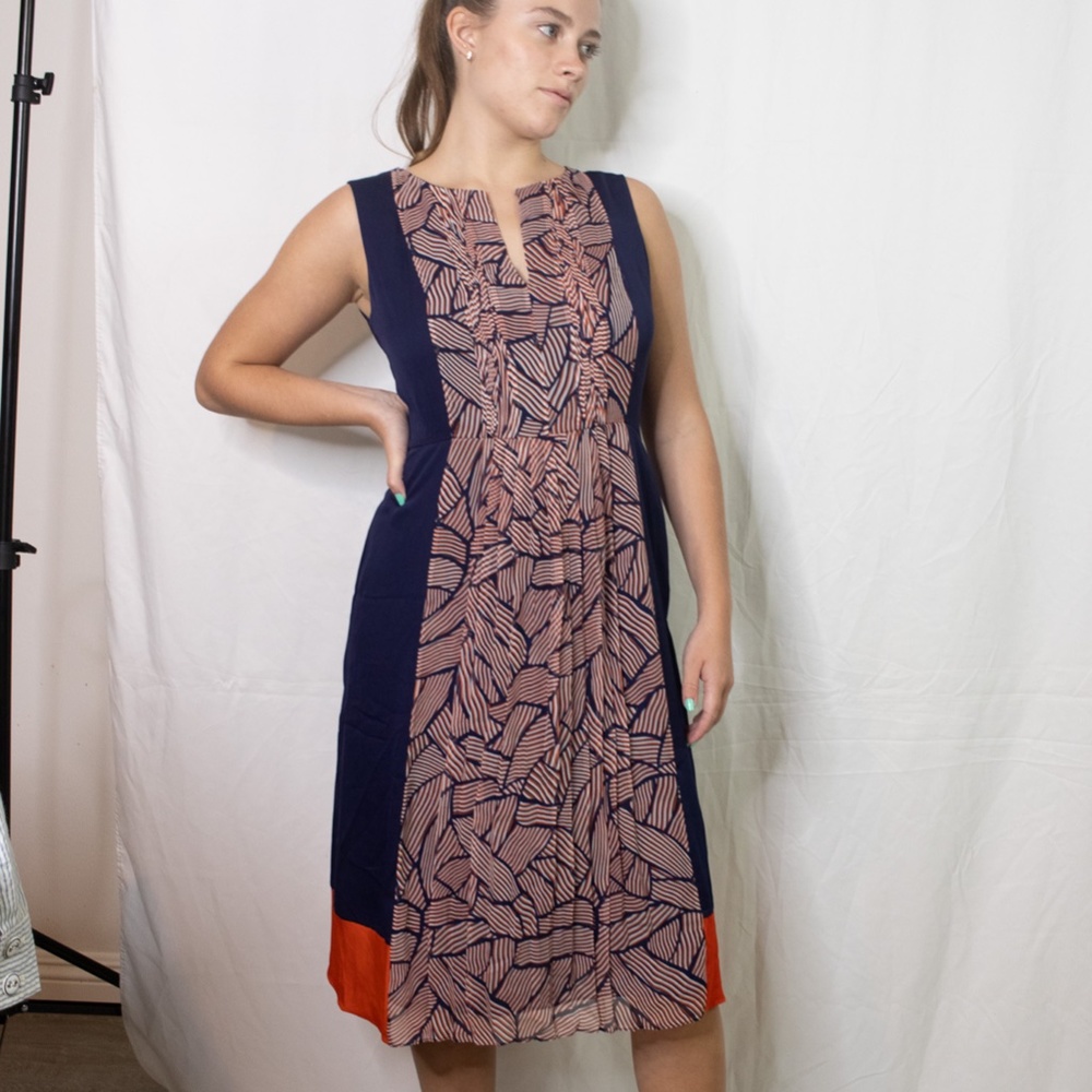 Diane von Furstenberg navy pleated sheath dress 6